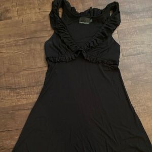 LBD Black Ruffled Jersey Knit, Cynthia Rowley, Stretch, Size Medium Low Cut